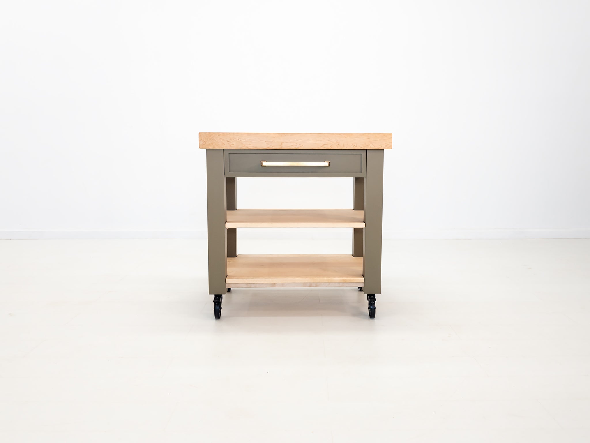 Custom hardwood prep cart handcrafted in Connecticut.