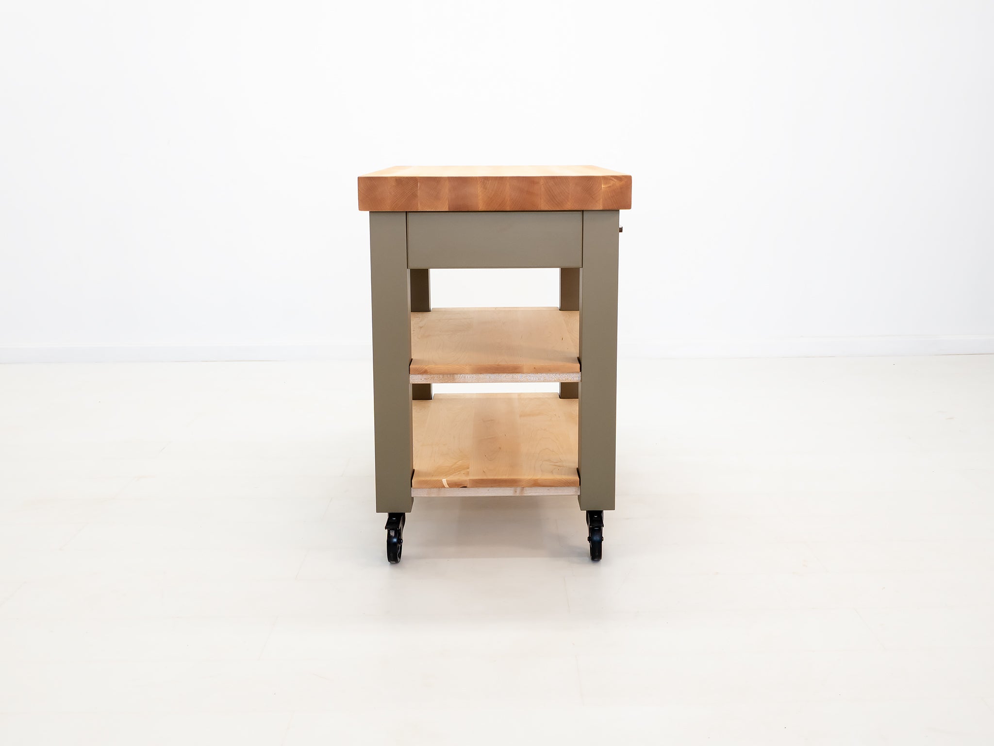 Custom hardwood prep cart handcrafted in Connecticut.