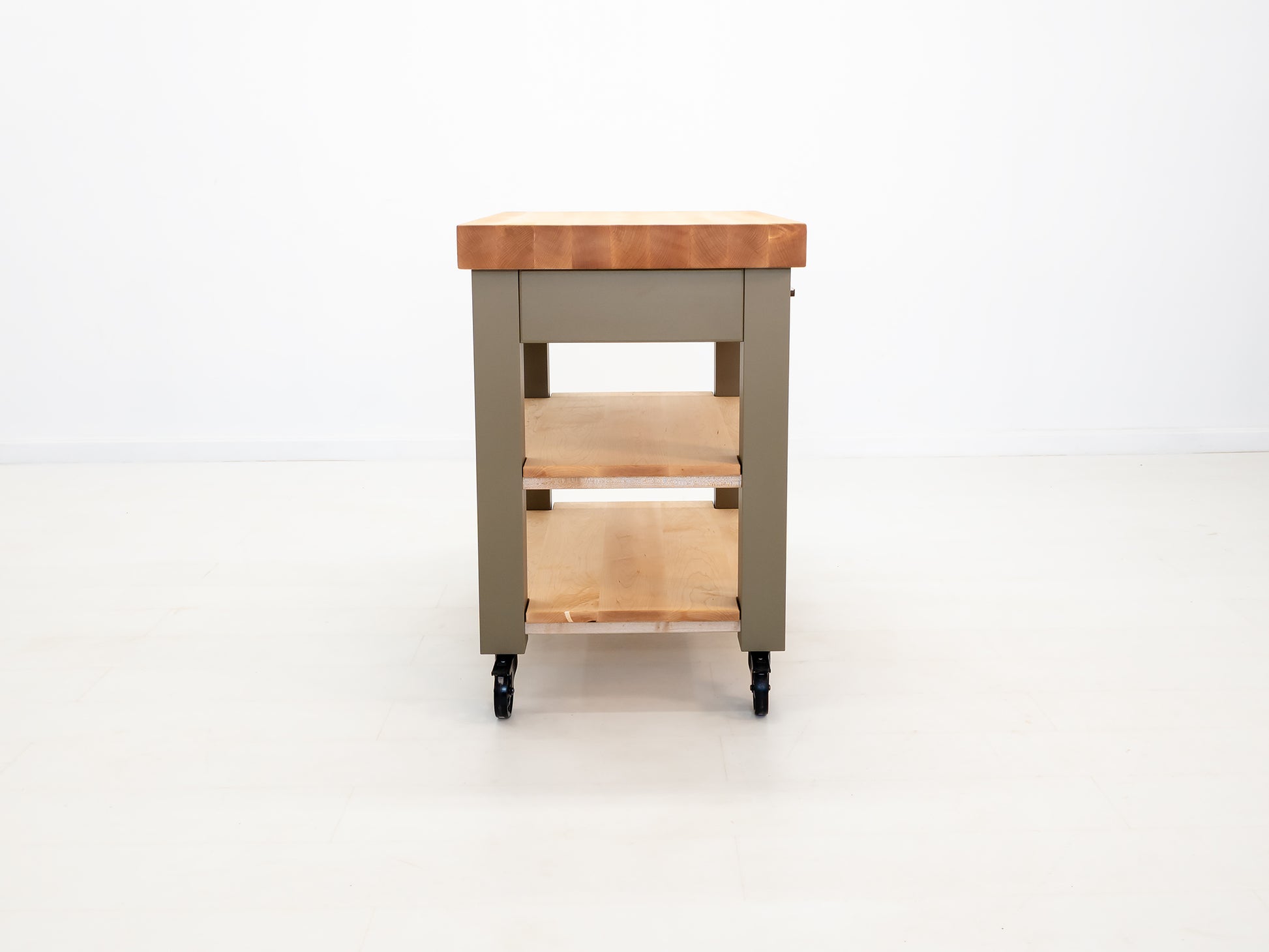 Custom hardwood prep cart handcrafted in Connecticut.
