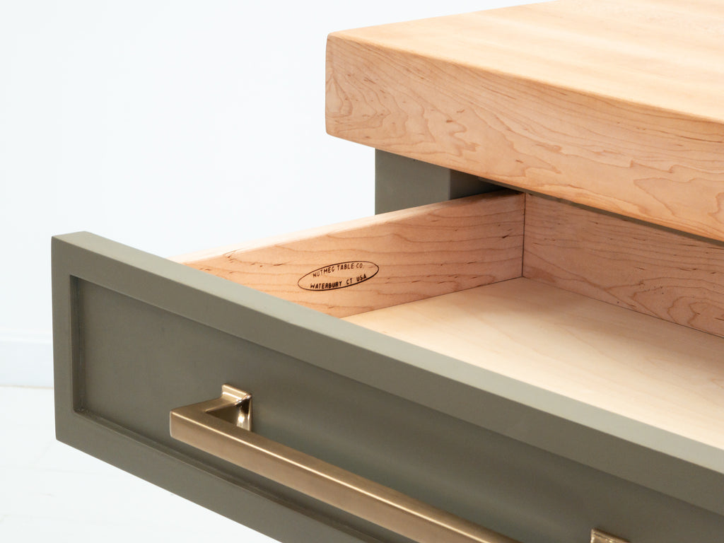 CHEF kitchen cart with solid wood top and utility storage.