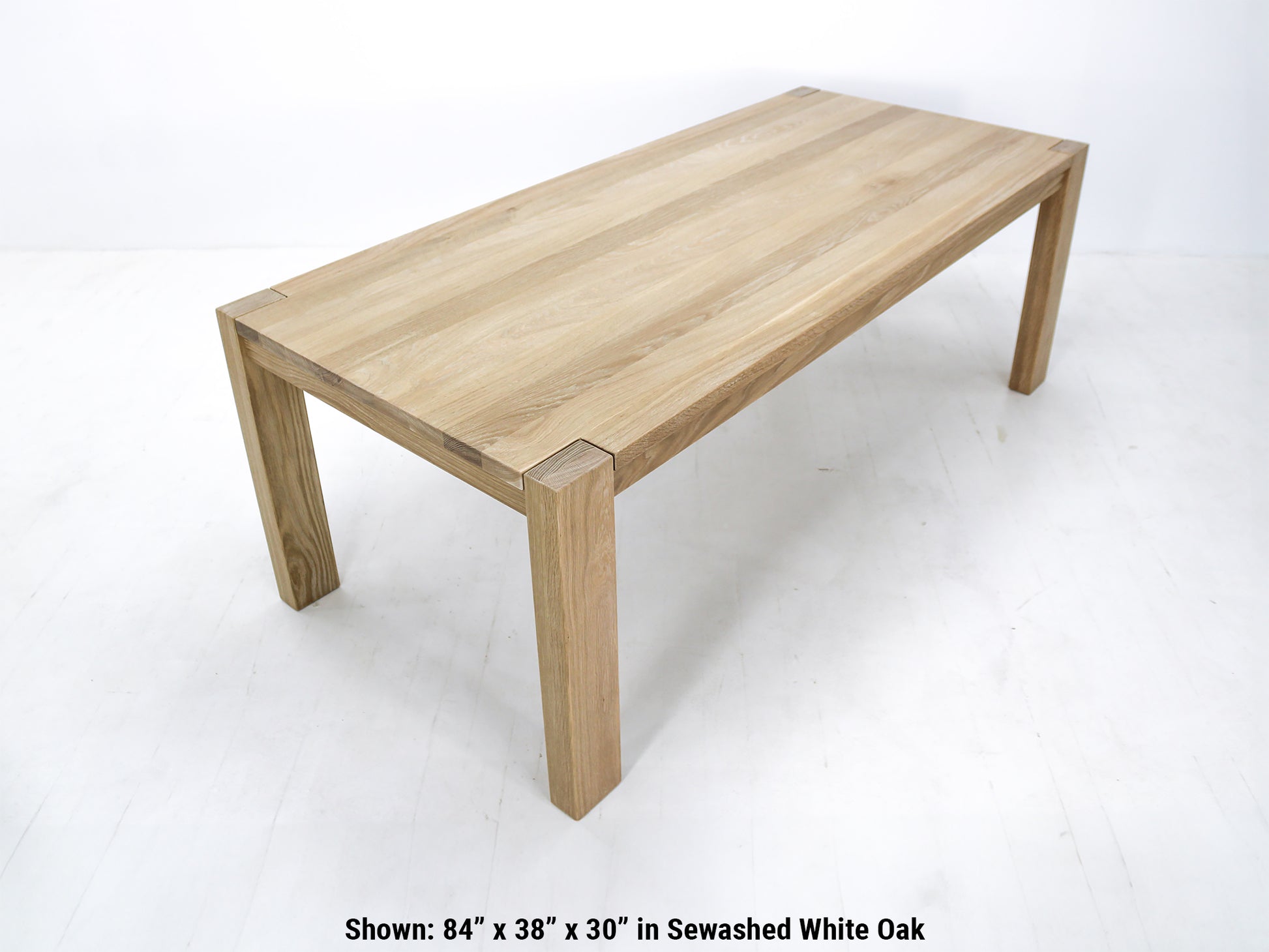 Seawashed White Oak table top – soft, matte finish with subtle wood grain