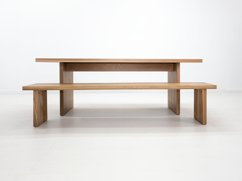 Solid white oak dining table with seamless plank top – handcrafted in Connecticut
