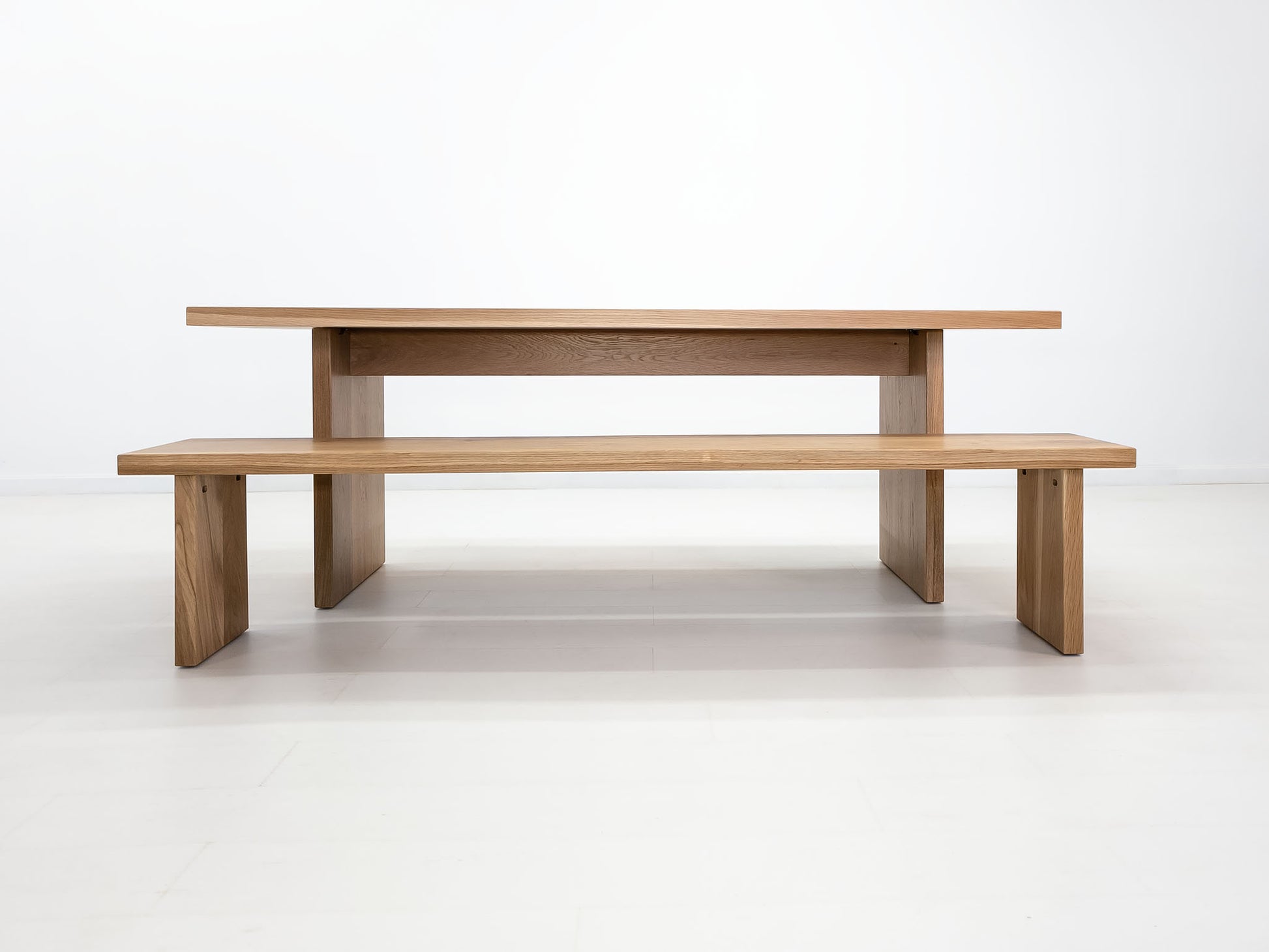 Solid white oak dining table with seamless plank top – handcrafted in Connecticut