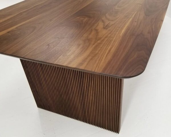 A close up of walnut wooden table.