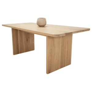 A white oak TIAN Dining Table with Rounded Corners.