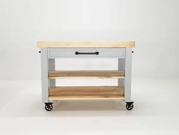 A CHEF Custom Maple Butcher Block Cart with a wooden top.