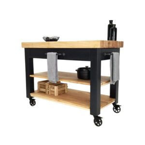 A CHEF Custom Maple Butcher Block Cart with a wooden top.