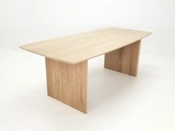 A white oak table with a beveled edge.