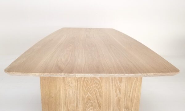 A white oak table with a beveled edge.