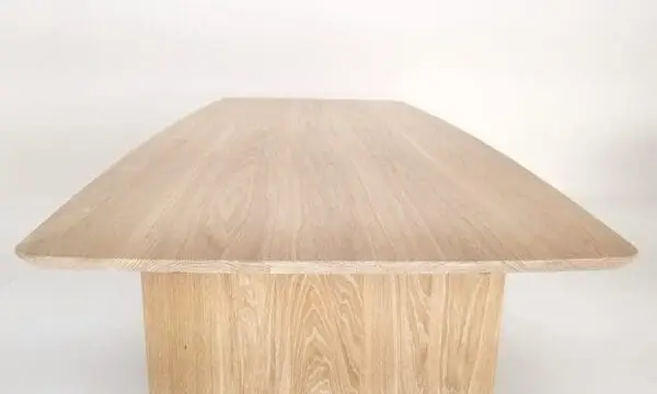 A white oak table with a beveled edge.