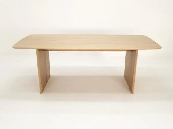 A white oak table with a beveled edge.