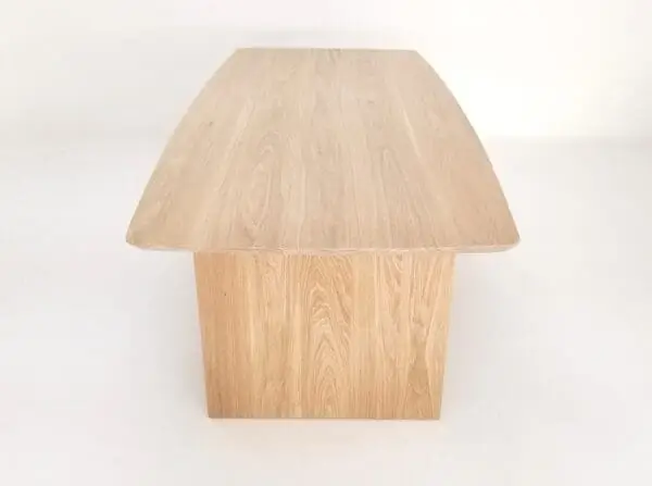 A white oak table with a beveled edge.