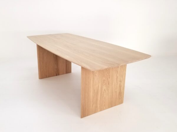 A white oak table with a beveled edge.