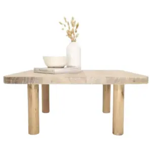 Our CLOE coffee table with rounded edges and four round legs.