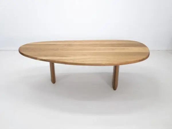 A freeform dining table.