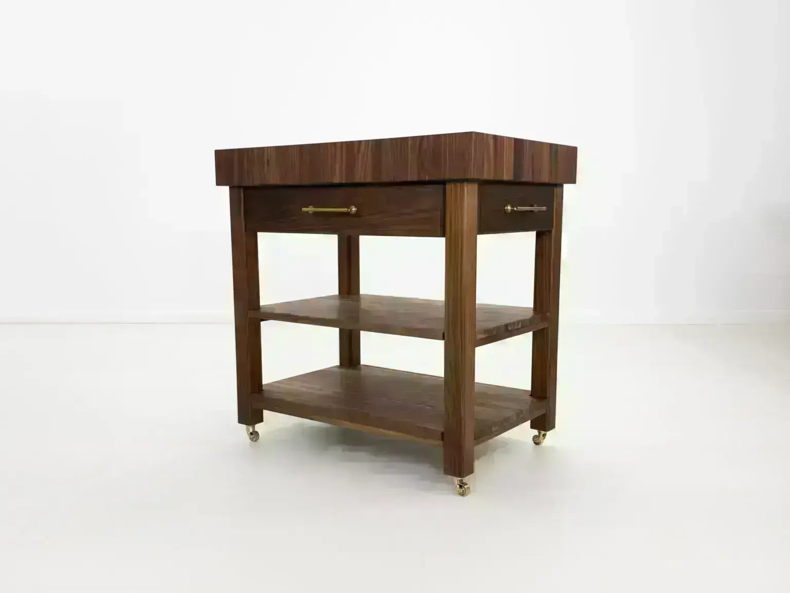 Walnut kitchen cart with shelves and drawer