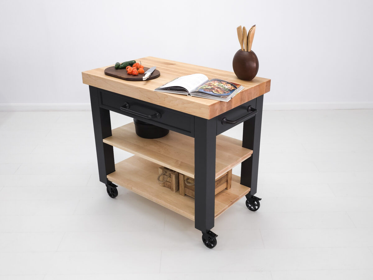 Chef kitchen cart ideal for small spaces with options for side pulls and storage