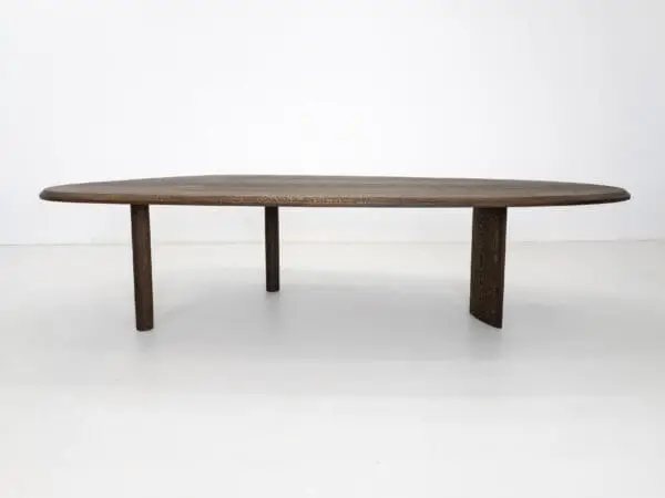 A freeform dining table.