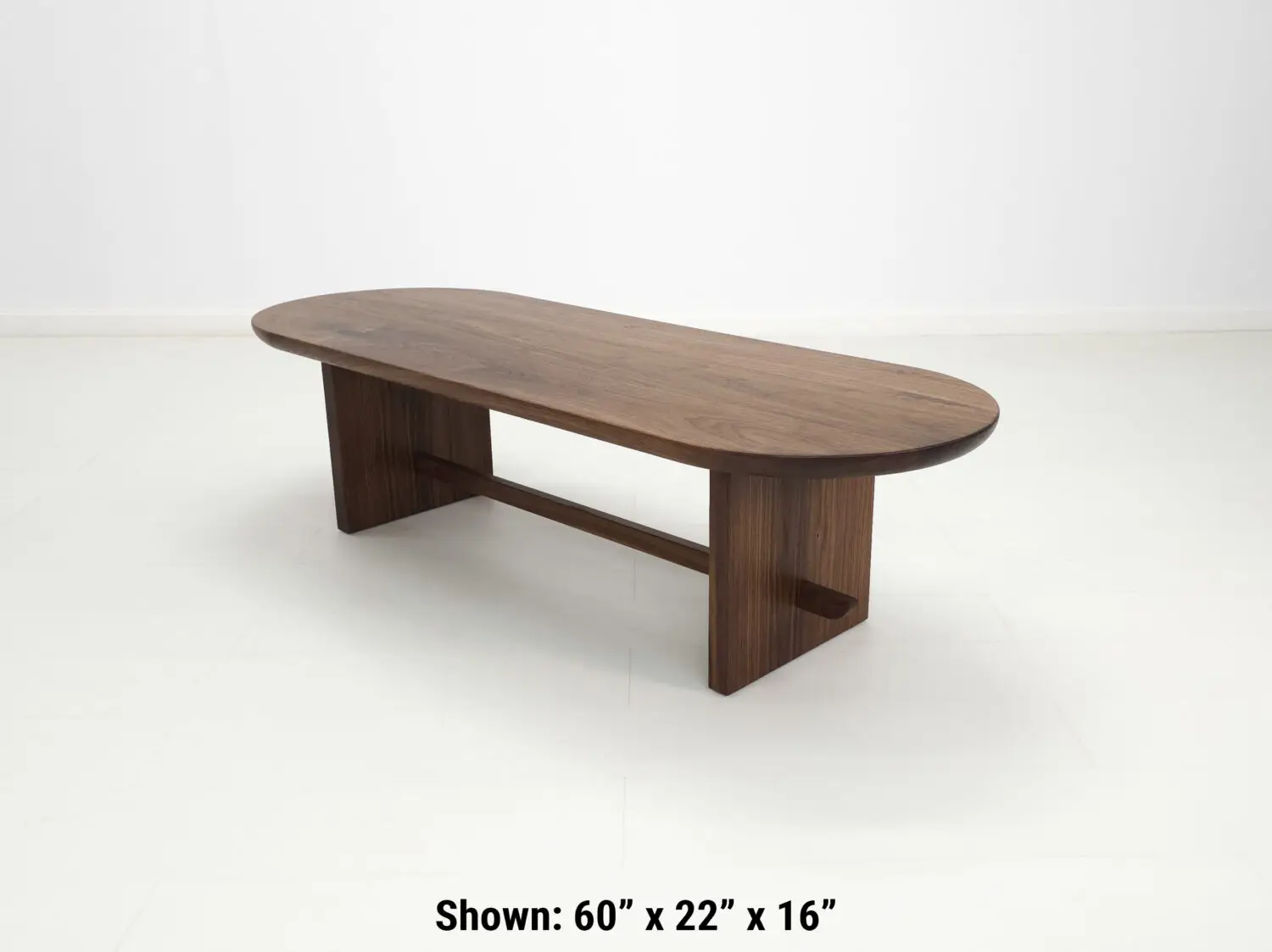 MIRA coffee table in solid American hardwood with a 1½ inch thick capsule shaped top