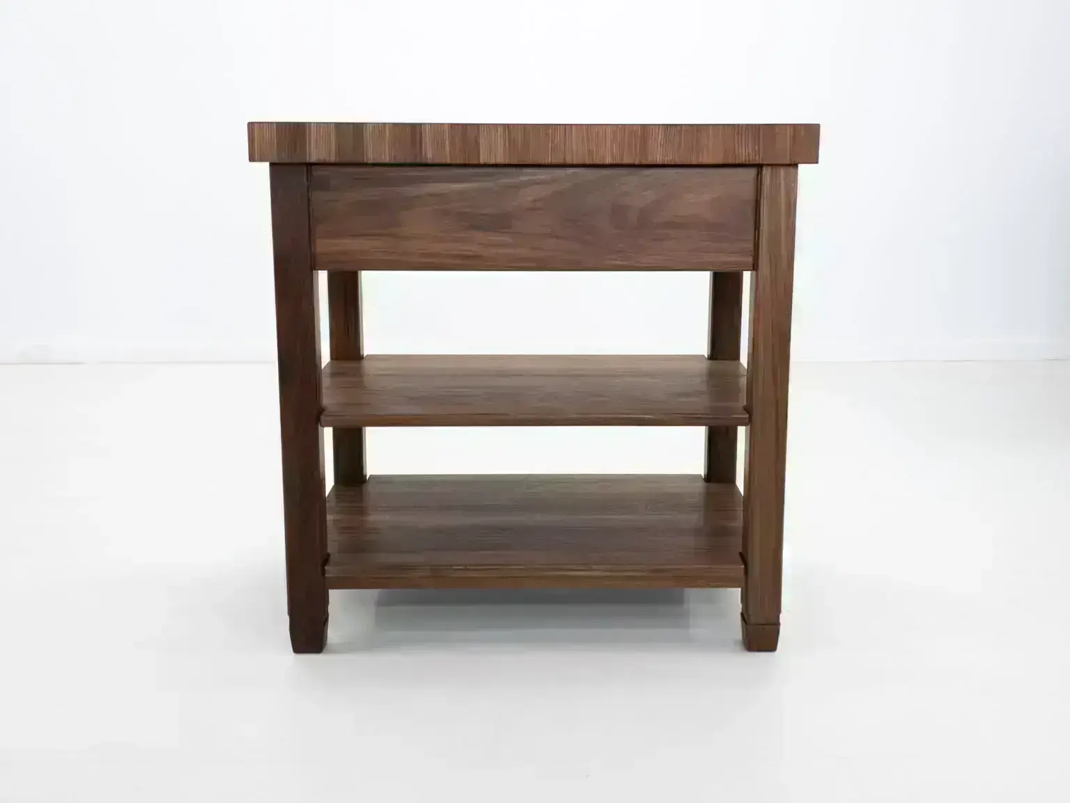 Walnut wood stand with drawer and shelves