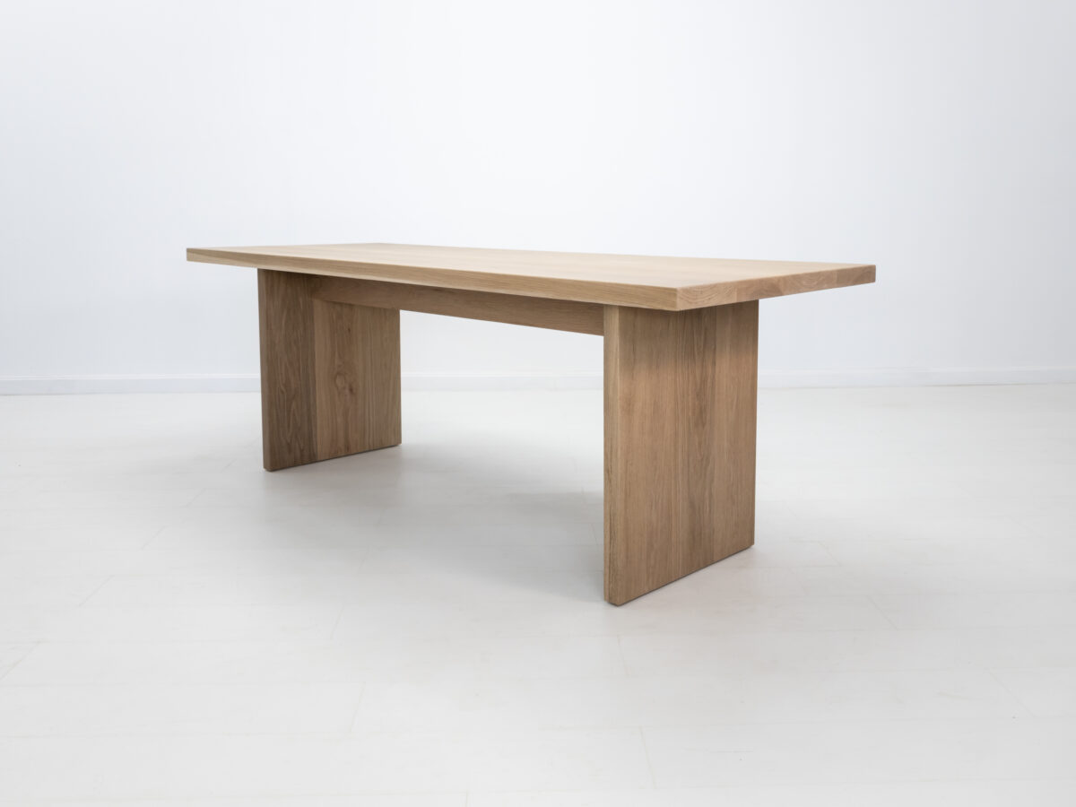 2 inch thick white oak LILY dining table with clear matte protective finish