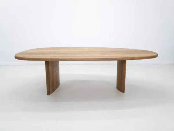 A freeform dining table.