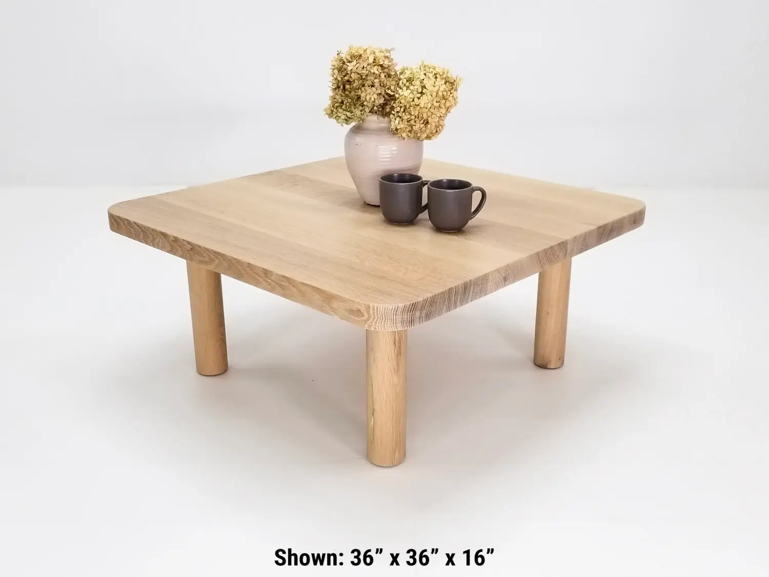 CLOE coffee table in seawashed white oak with a clear matte protective coat for durability