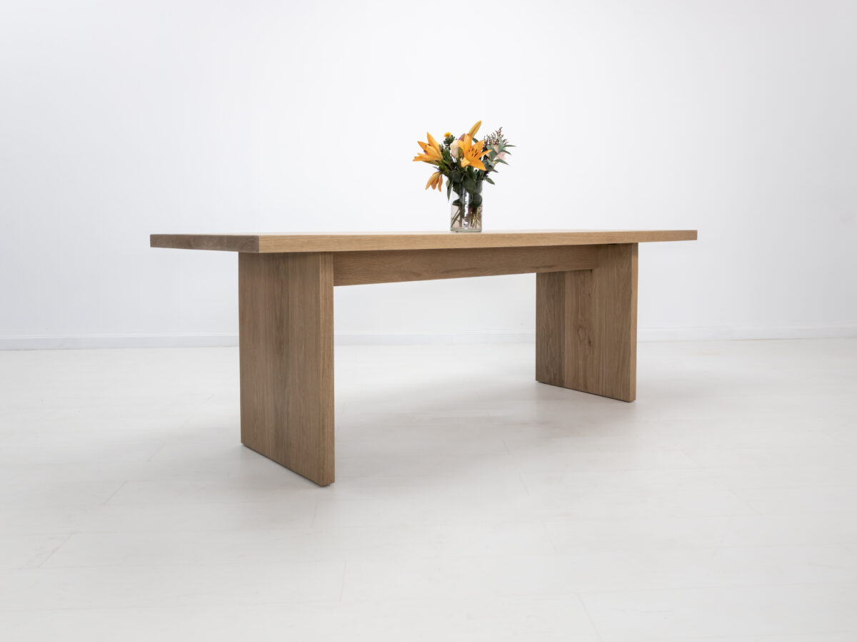 2 inch thick white oak LILY dining table with clear matte protective finish