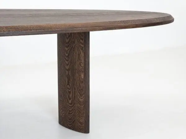 A freeform dining table.