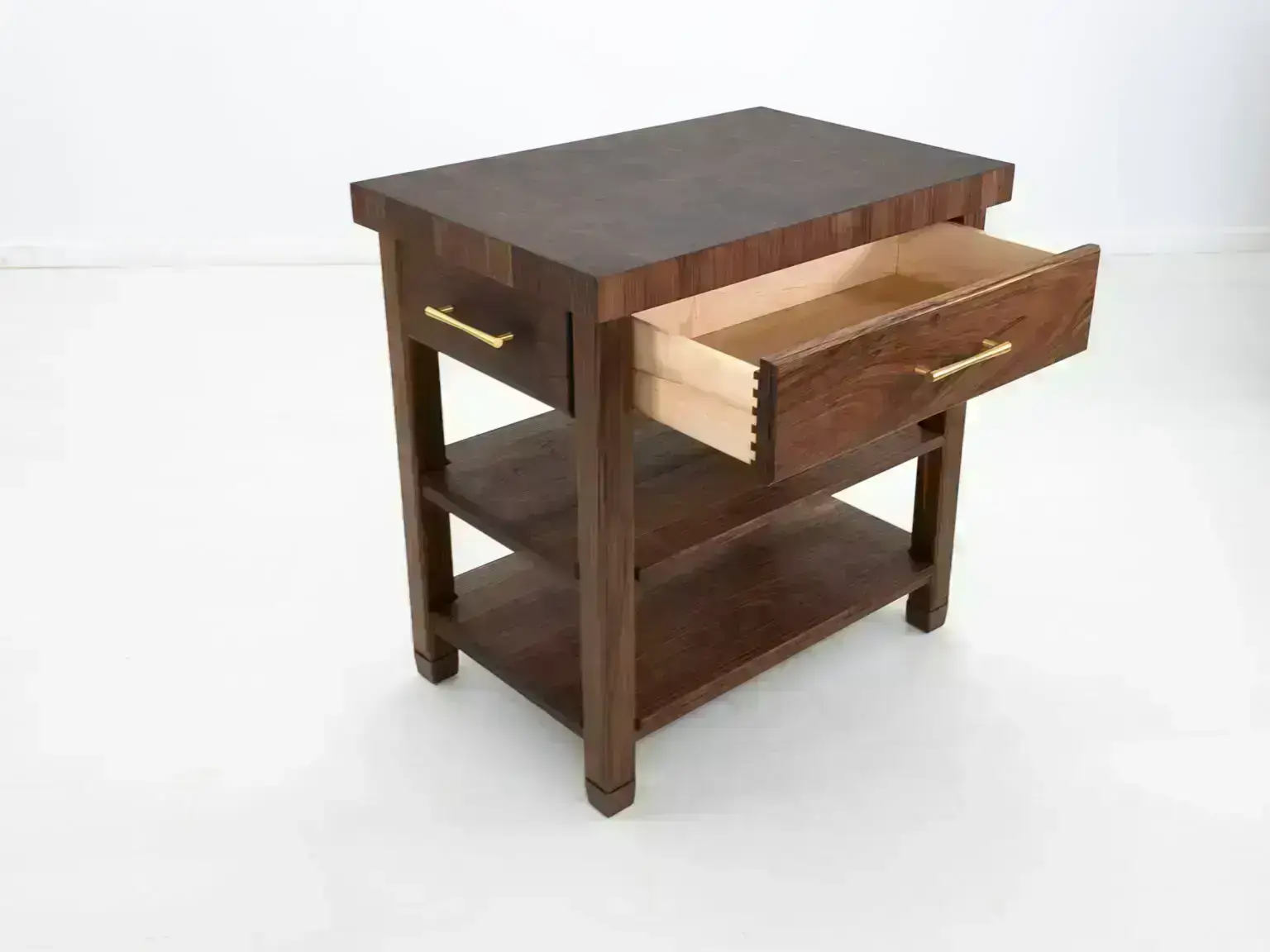 Walnut wood kitchen cart with drawer