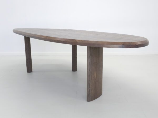 A freeform dining table.