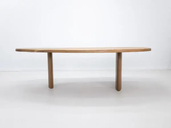 A freeform dining table.