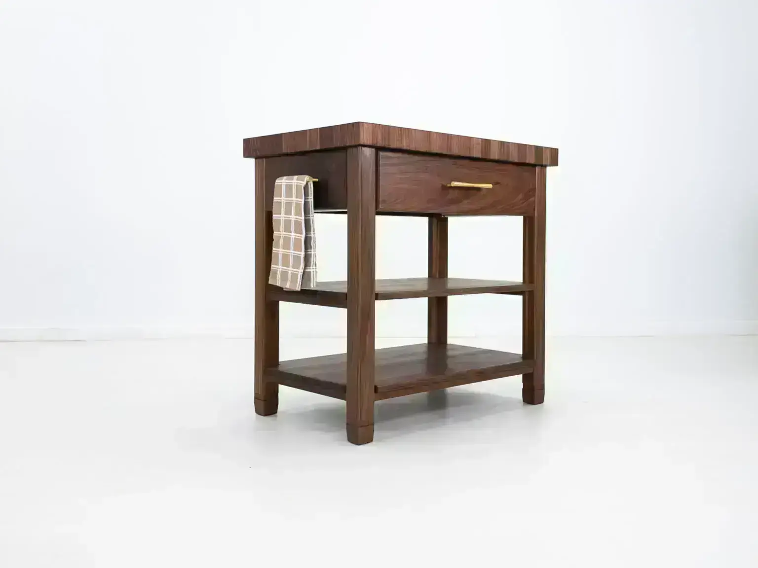 Walnut kitchen cart with shelves and drawer