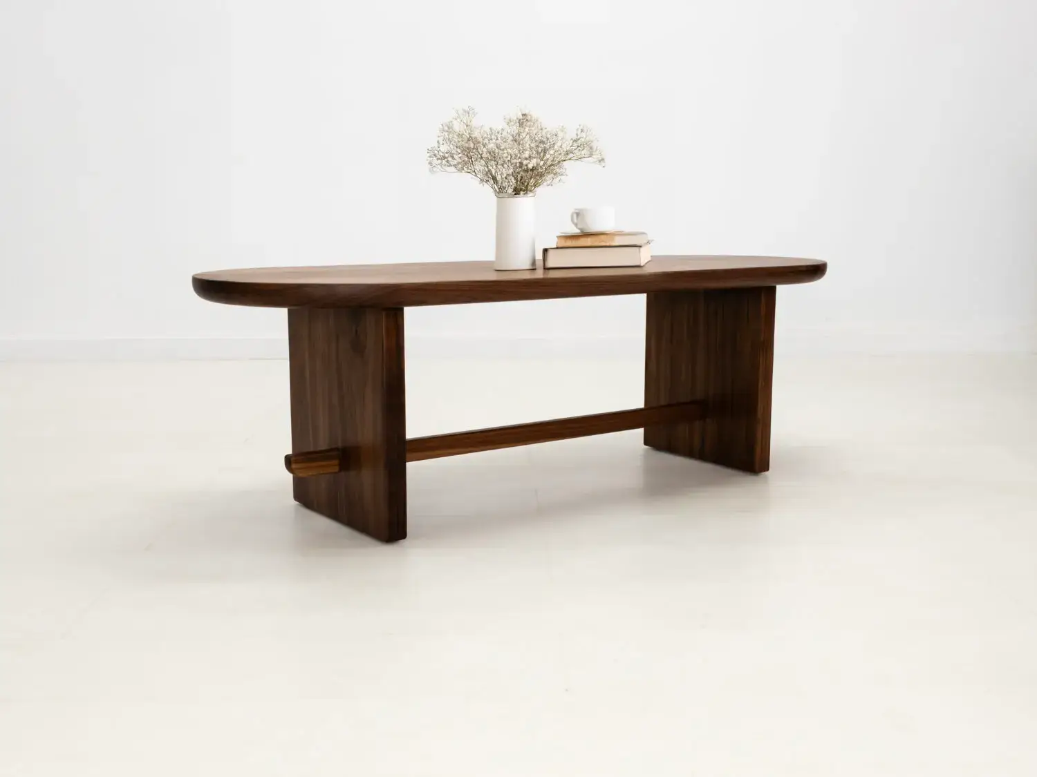 MIRA coffee table in solid American hardwood with a 1½ inch thick capsule shaped top