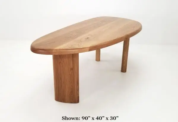 A freeform dining table.