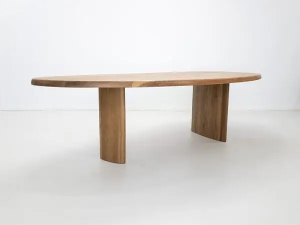 A freeform dining table.