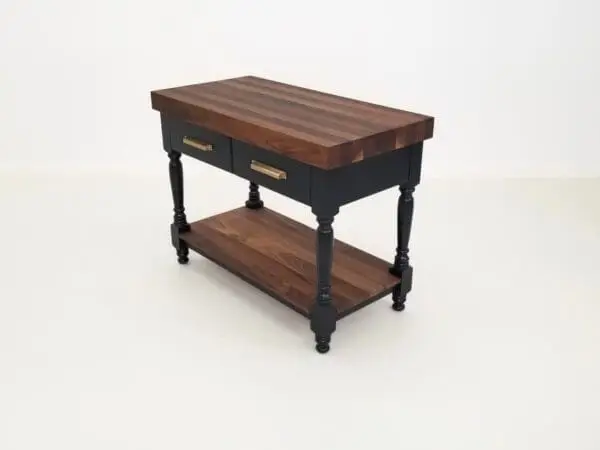 A walnut kitchen island.