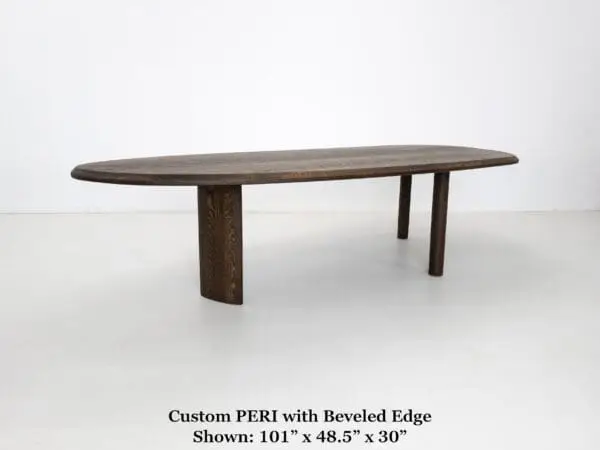 A freeform dining table.