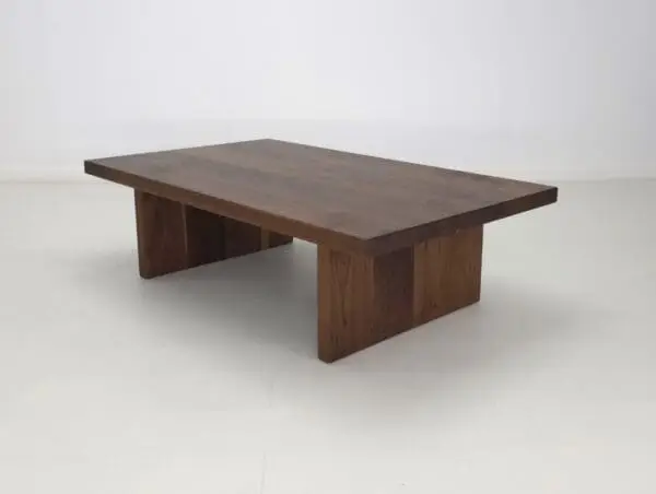 A handcrafted wooden coffee table.