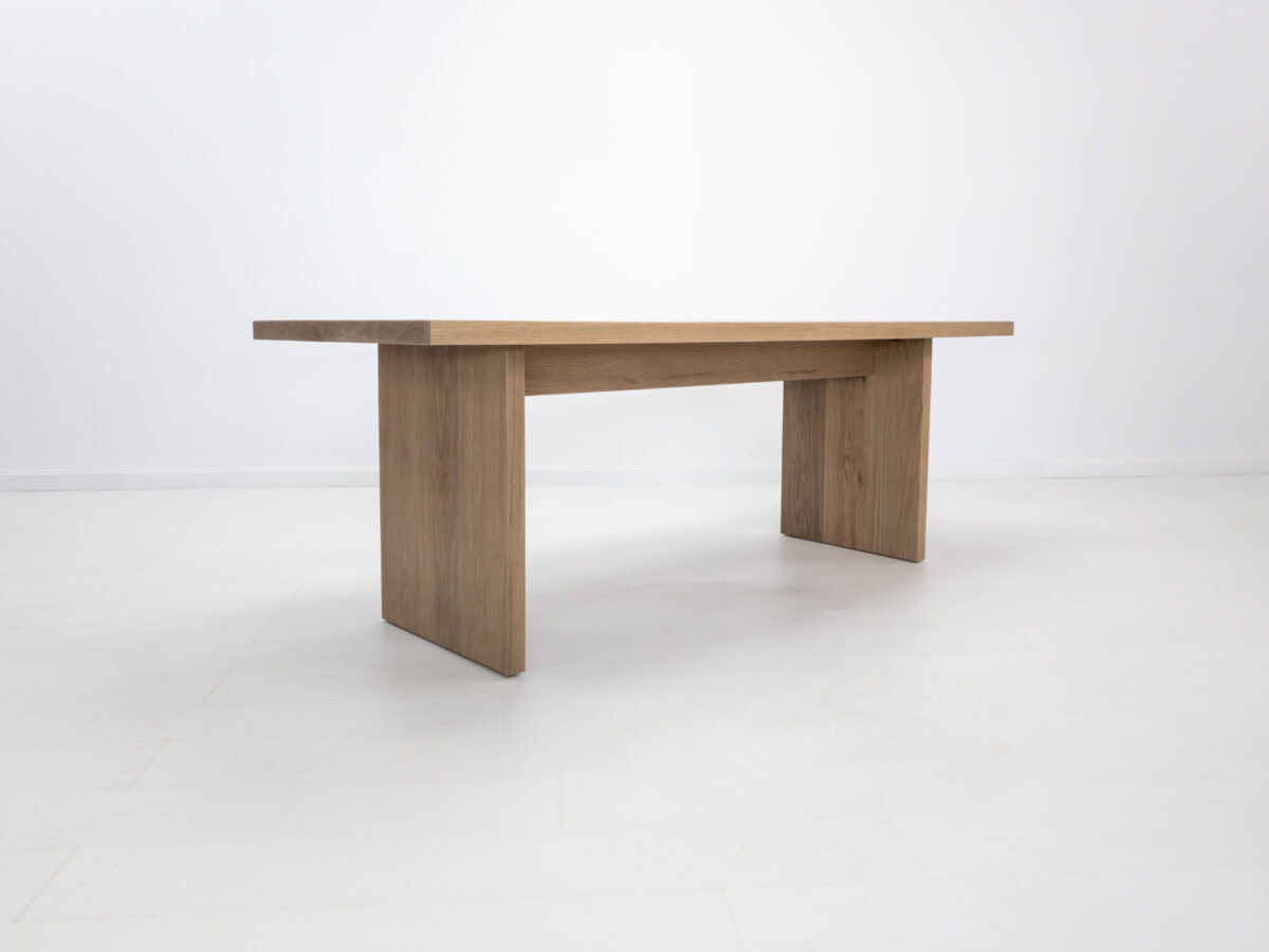 2 inch thick white oak LILY dining table with clear matte protective finish