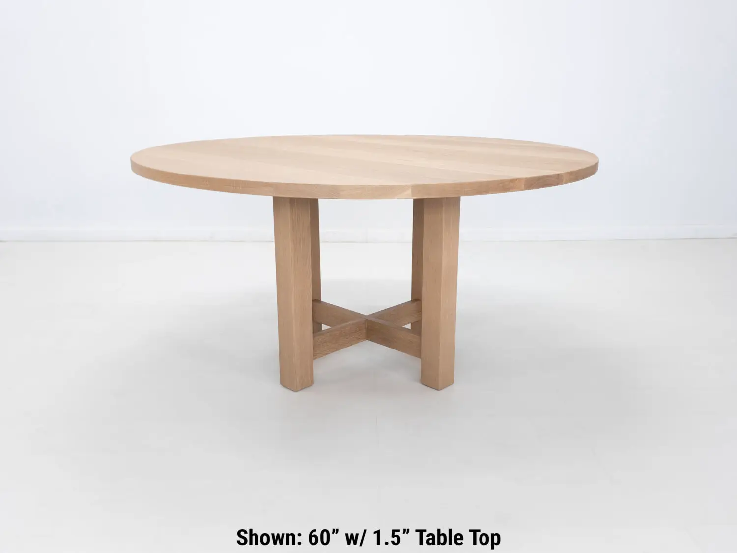 Solid wood round dining table with cross pedestal base handcrafted from American hardwood