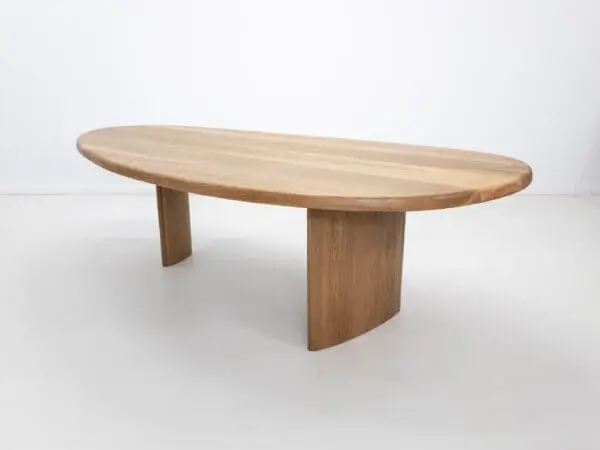 A freeform dining table.