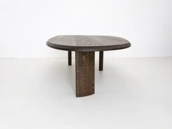 A freeform dining table.