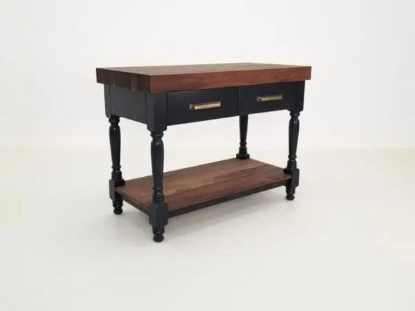 A walnut kitchen island.