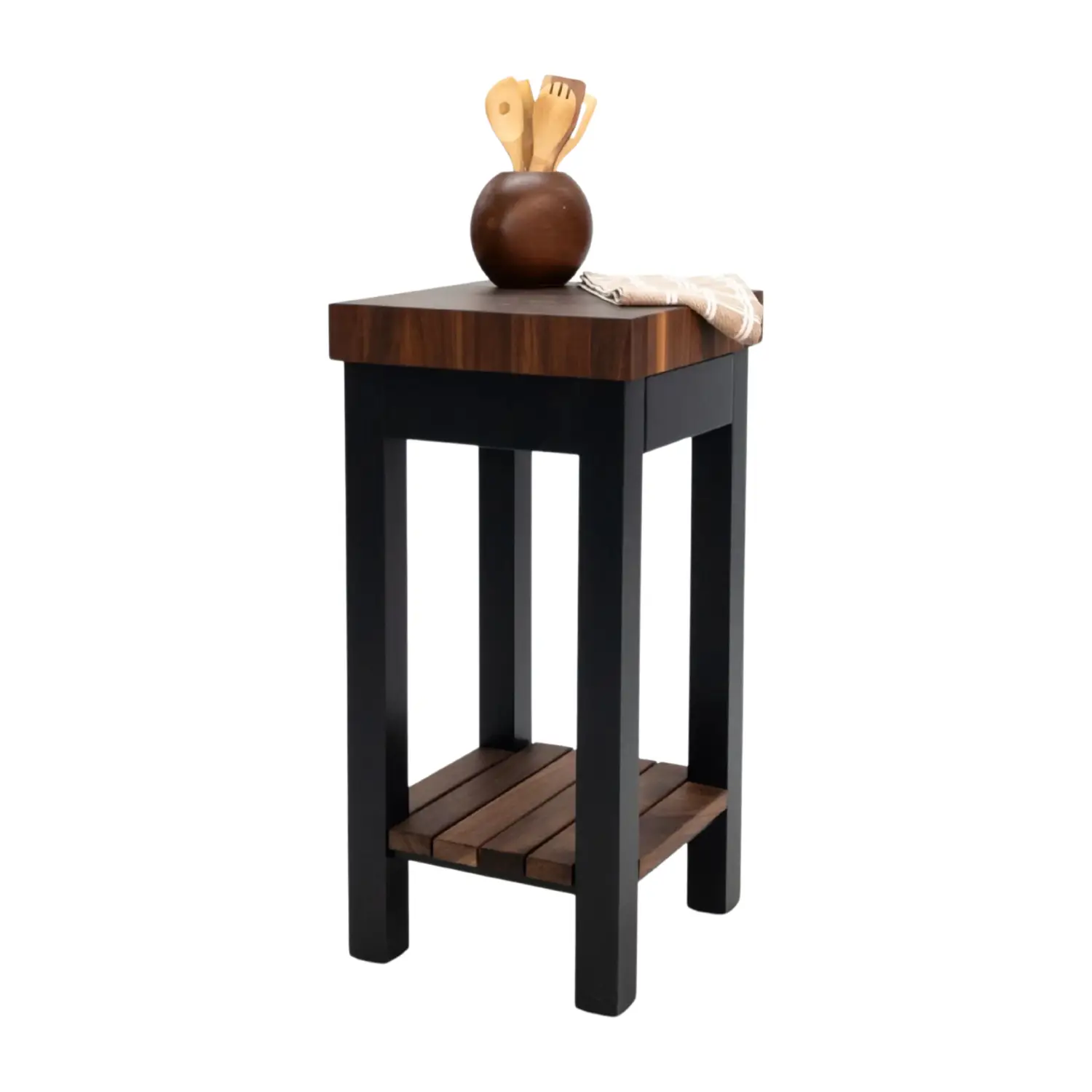 Black wood kitchen cart with shelf