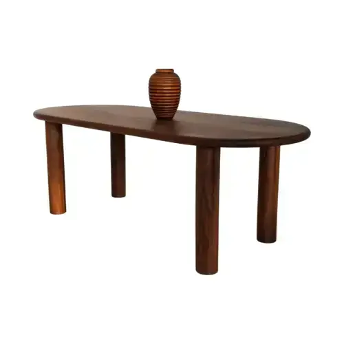 Oval wooden coffee table vase