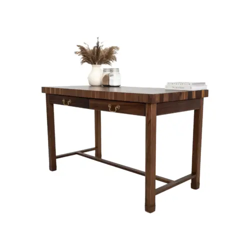 Walnut CAMI kitchen island with a central stretcher for added support and stability