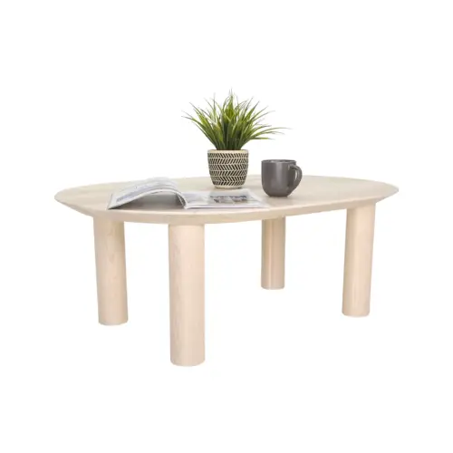 Handcrafted COVE coffee table featuring a 1½ inch thick oval top and solid round legs