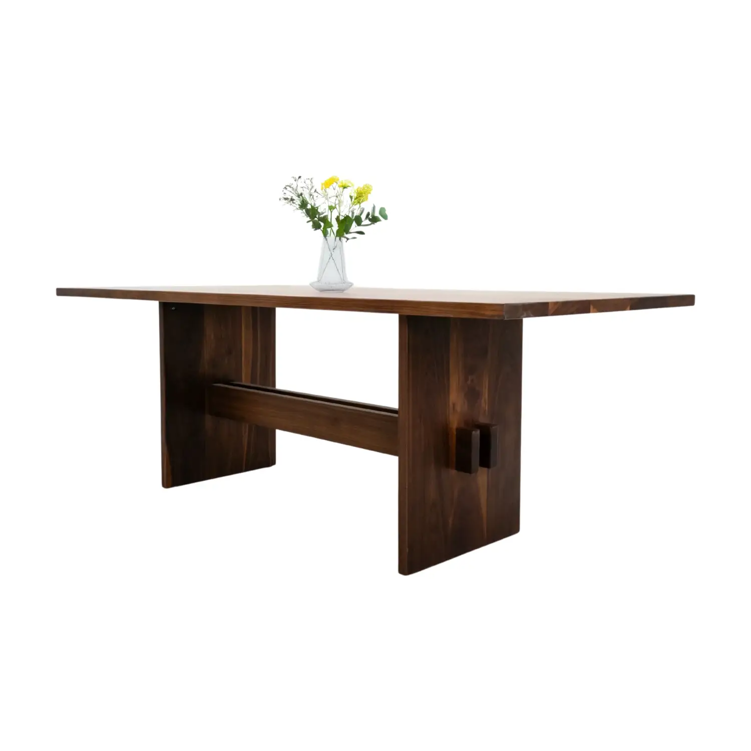 Side view of DUKE dining table showing double stretcher base and slab legs