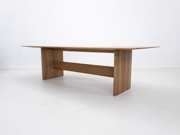 A rift-sawn white oak dining table.